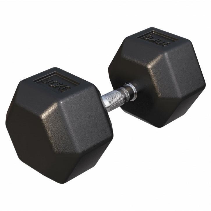 Manubrio esagonale in gomma per bodybuilding e fitness Gorilla Sports su sfondo bianco