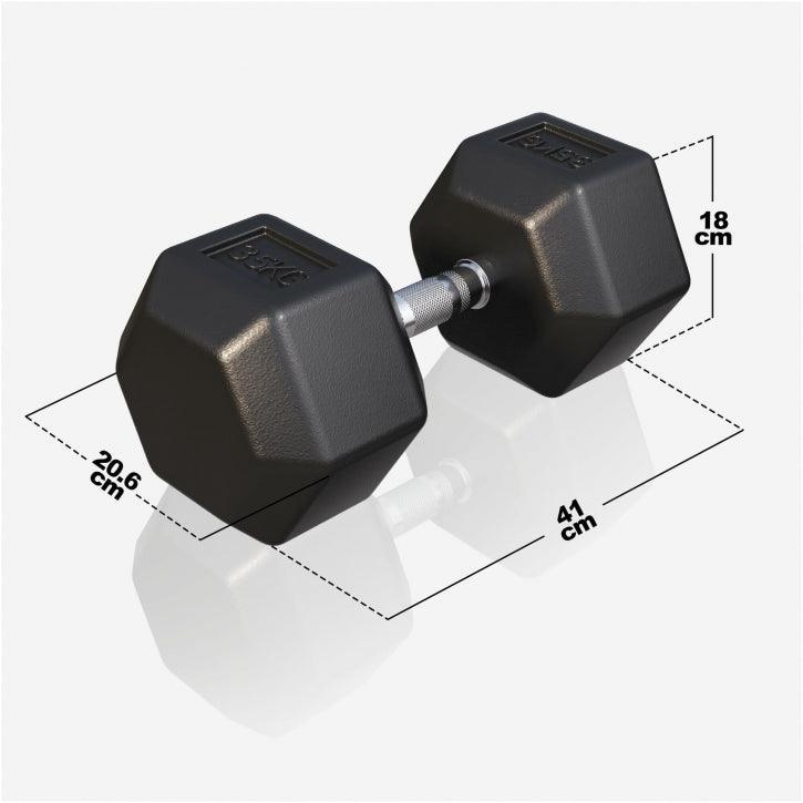 Manubrio esagonale Gorilla Sports nero con impugnatura cromata, misure 41x20,6x18 cm, bodybuilding fitness.