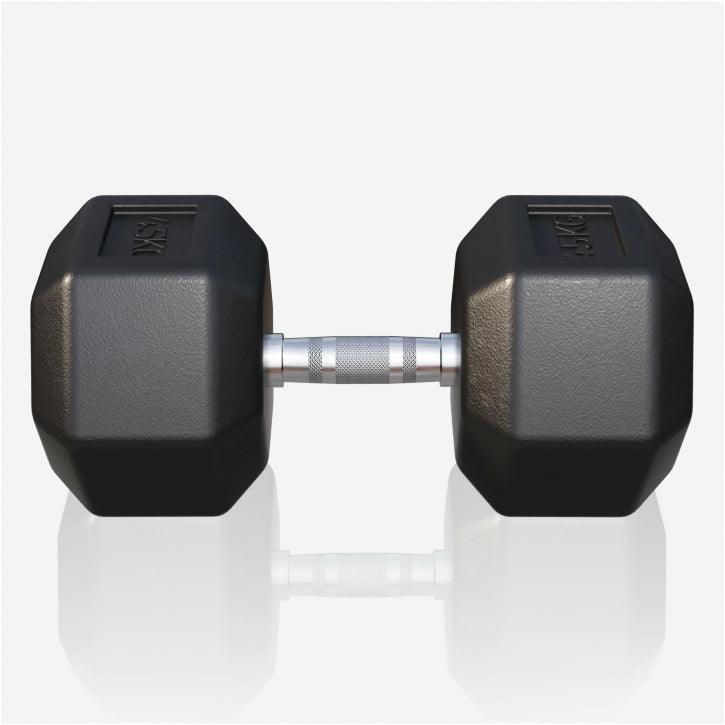 Manubrio esagonale nero Gorilla Sports per bodybuilding e fitness su sfondo bianco