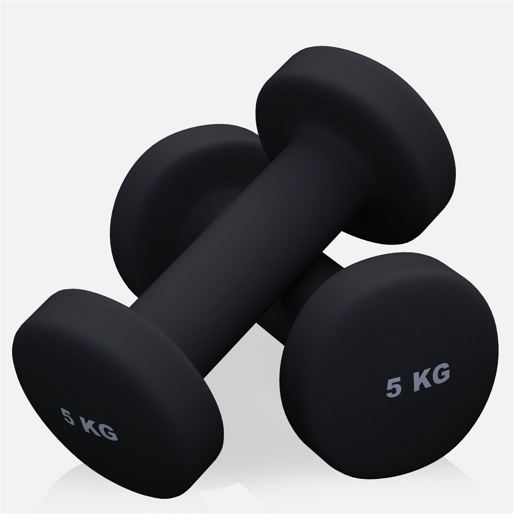 Coppia di manubri neri 5 kg Gorilla Sports per fitness e bodybuilding su sfondo chiaro