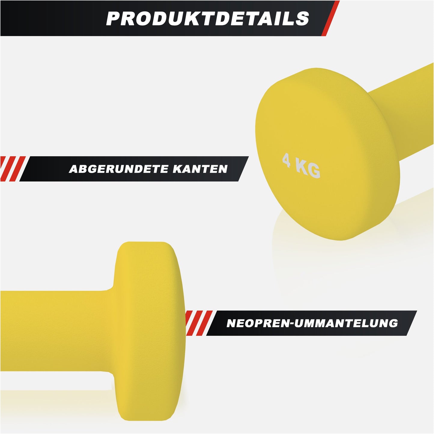 Manubrio fitness giallo 4 kg in neoprene Gorilla Sports, bordi arrotondati, attrezzo palestra