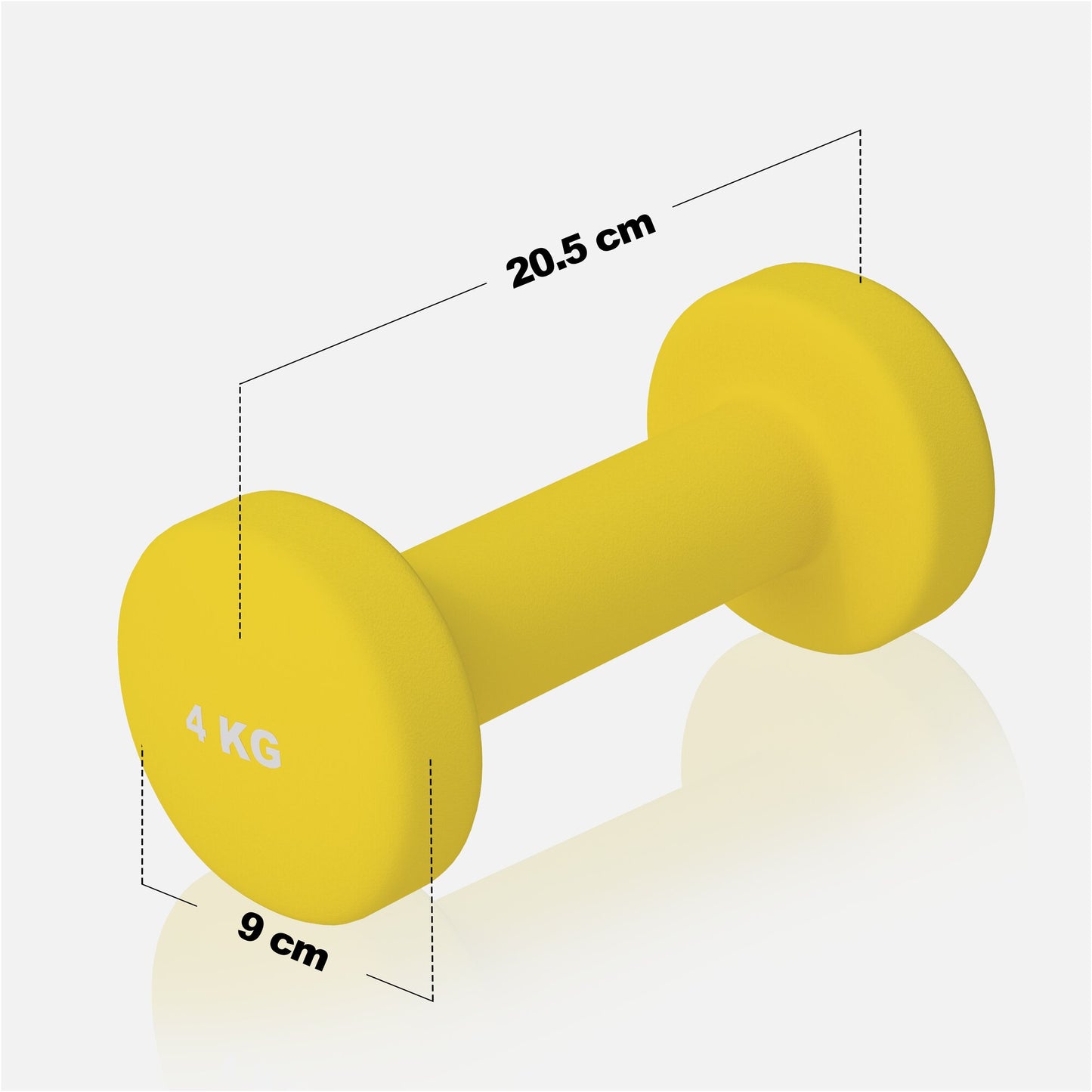 Manubrio giallo 4 kg Gorilla Sports, dimensioni 20,5x9 cm, attrezzo fitness bodybuilding.