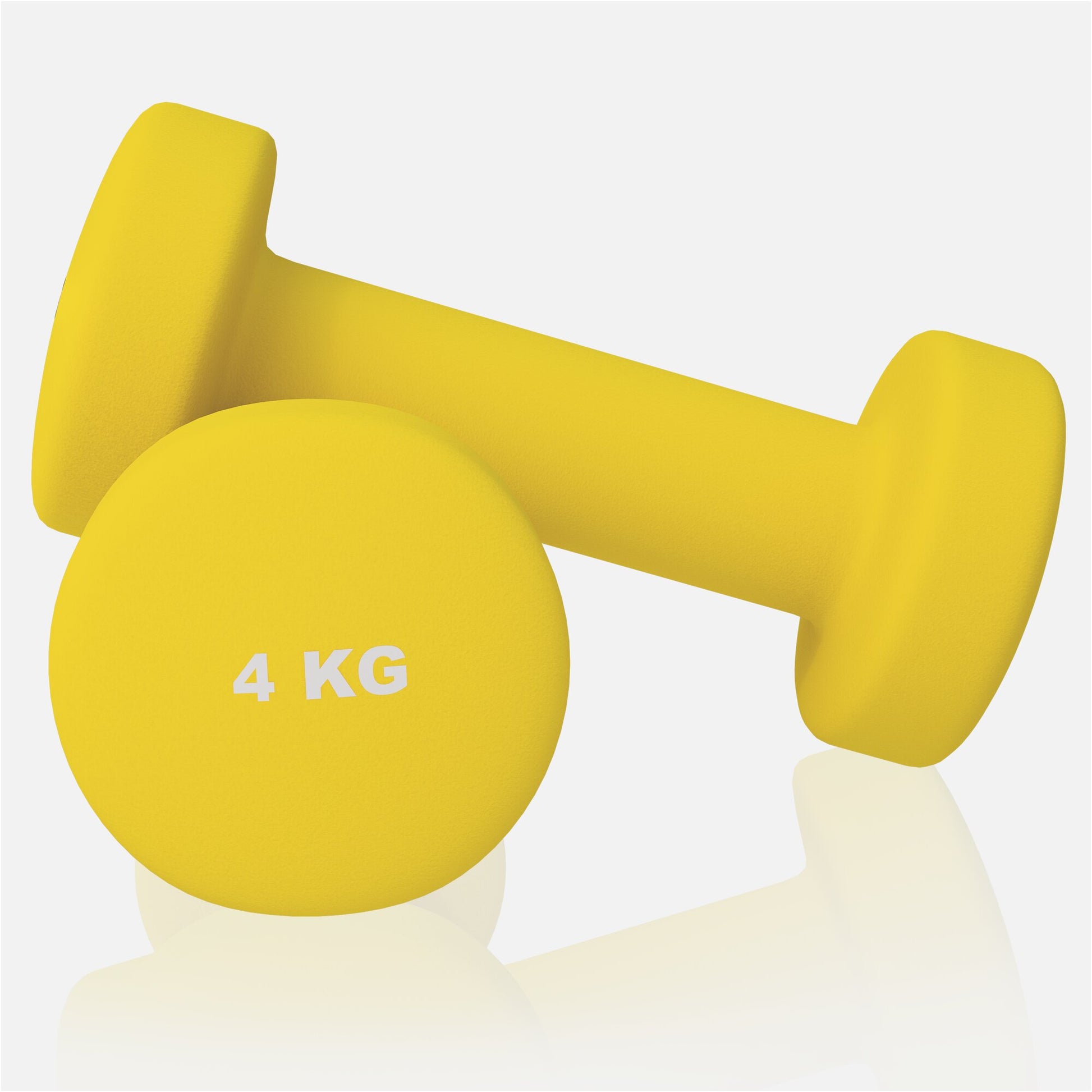 Manubri gialli 4 kg Gorilla Sports per fitness e bodybuilding, fondo bianco pulito