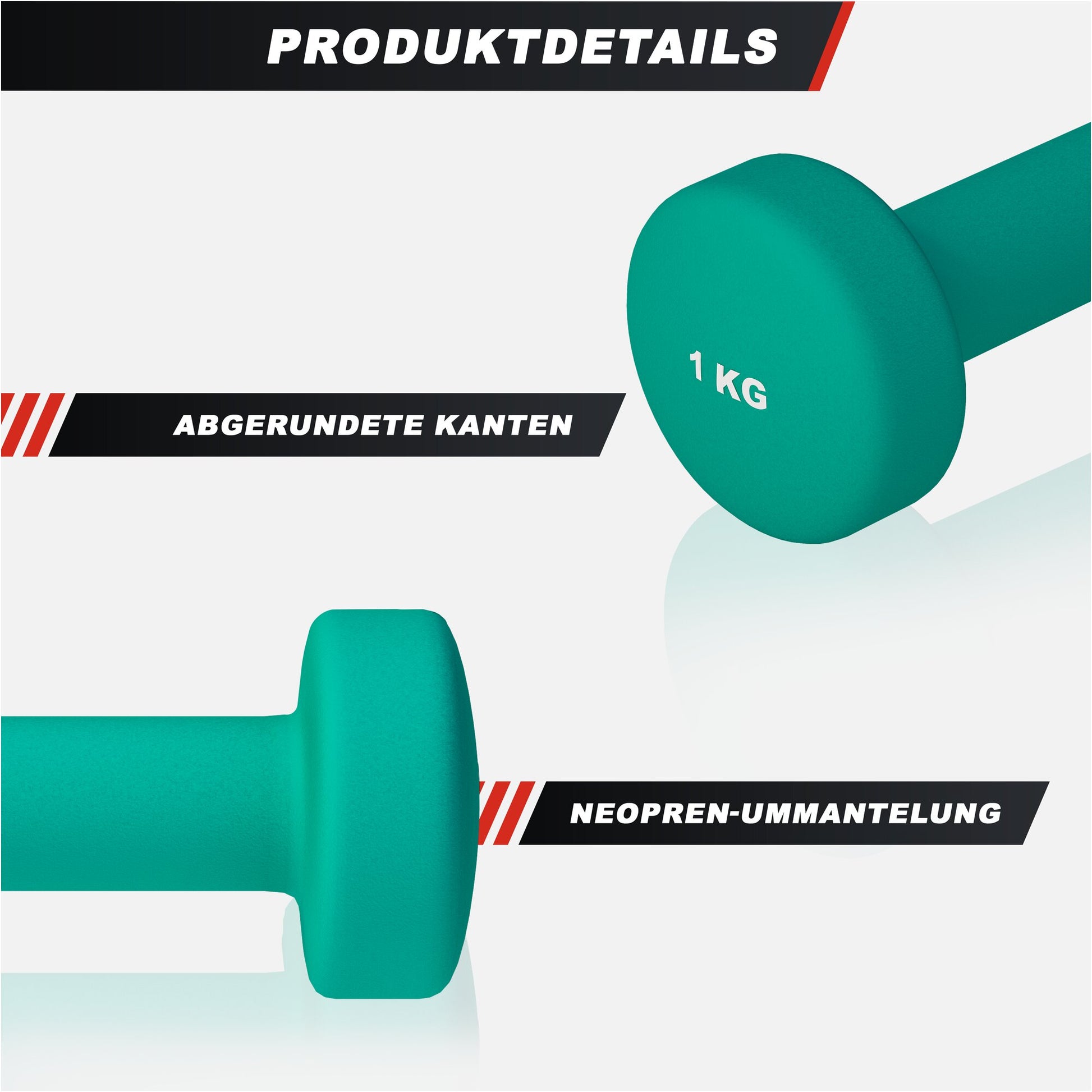 Manubrio verde 1 kg in neoprene Gorilla Sports, dettagli bordi arrotondati per fitness
