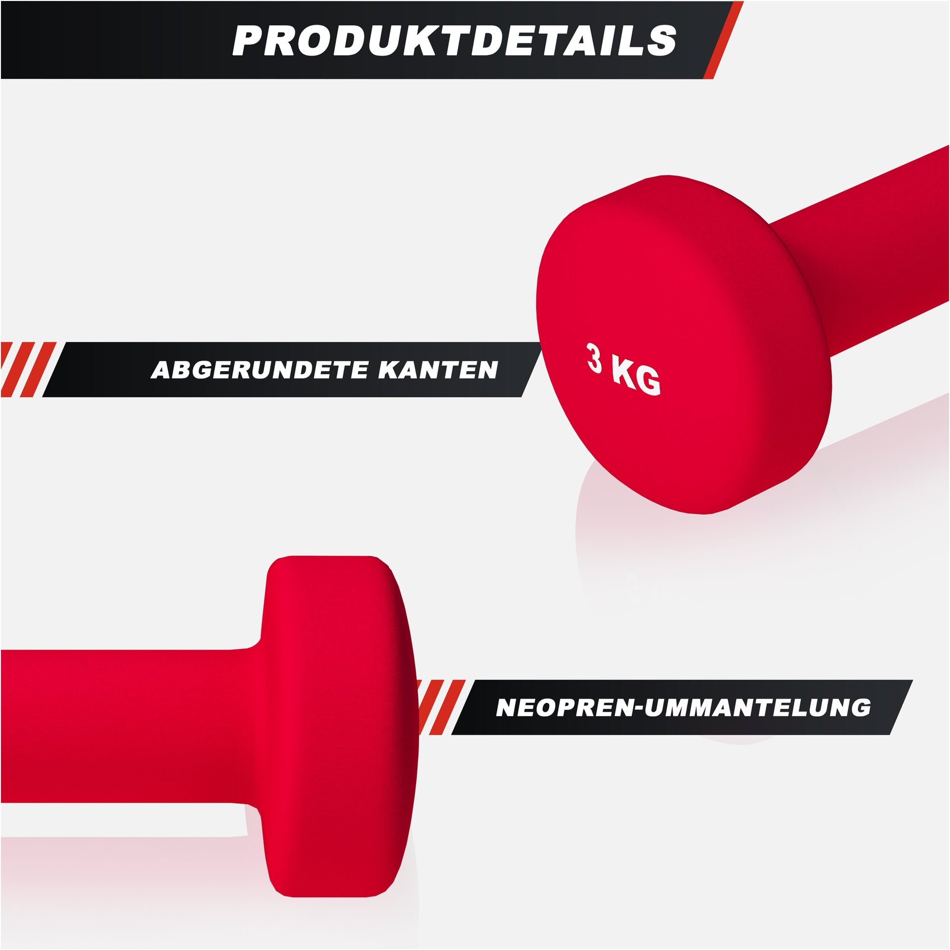 Manubrio Gorilla Sports rosso 3 kg in neoprene con bordi arrotondati, attrezzo fitness.