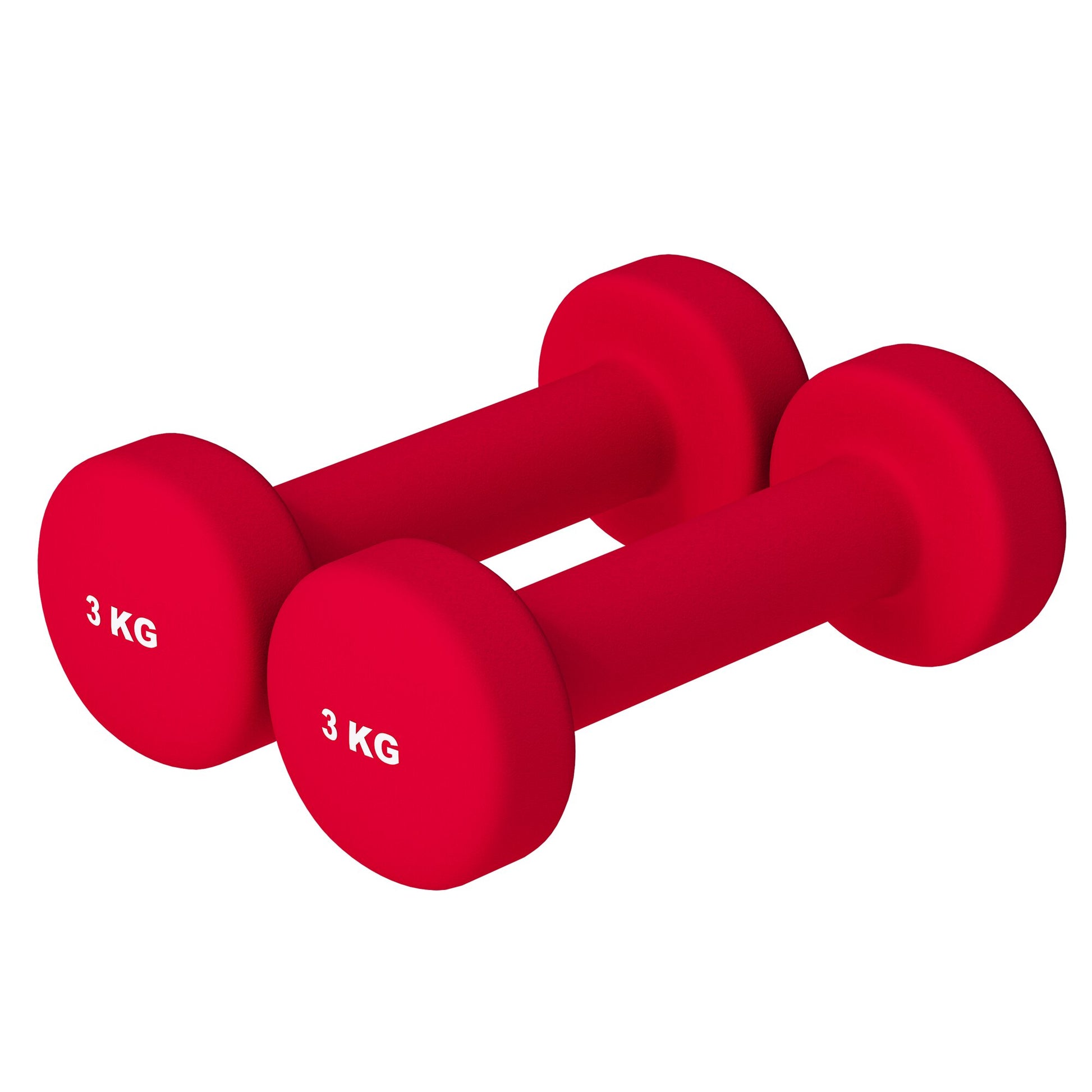 Coppia manubri rossi 3 kg Gorilla Sports per fitness e bodybuilding, su sfondo bianco