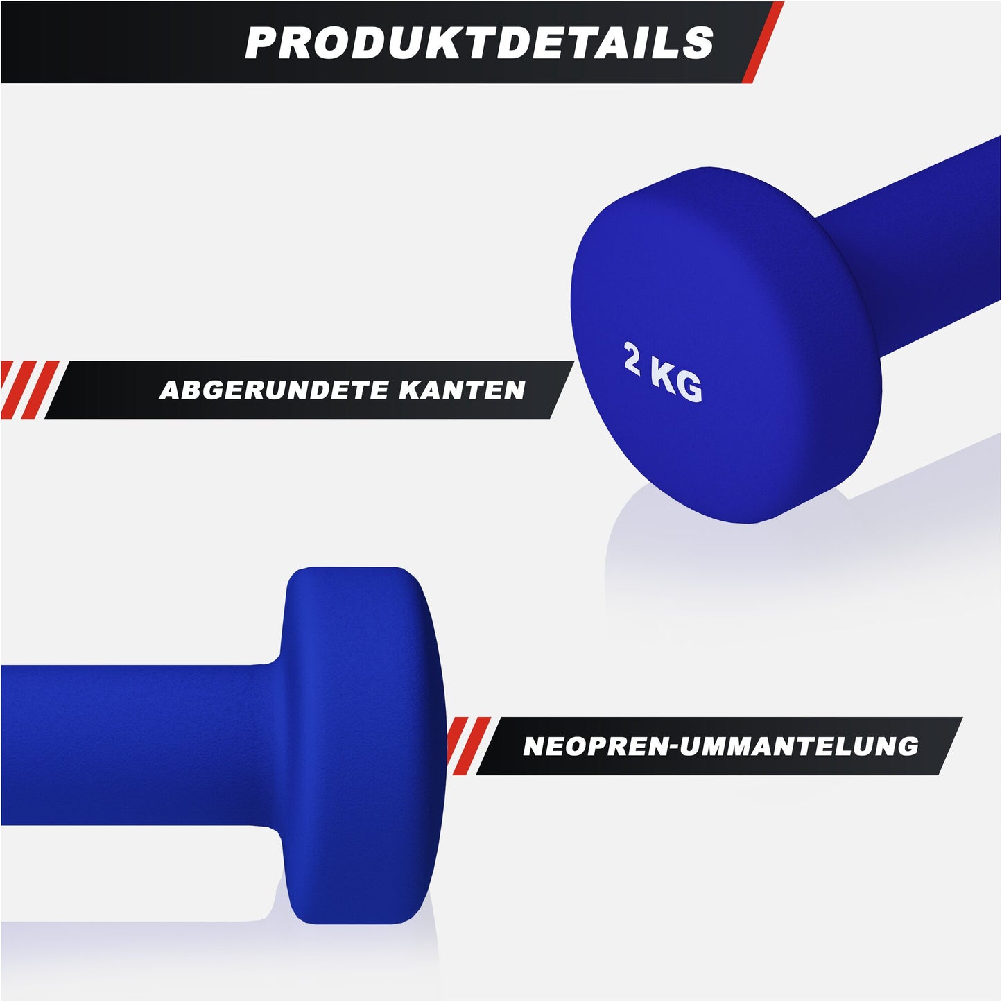 Manubrio fitness blu da 2 kg con rivestimento in neoprene Gorilla Sports, bordi arrotondati