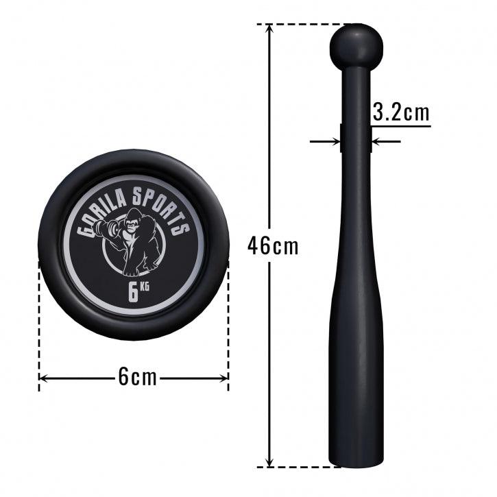Club in acciaio Gorilla Sports 6 kg, nero, 46 cm per allenamento fitness e bodybuilding