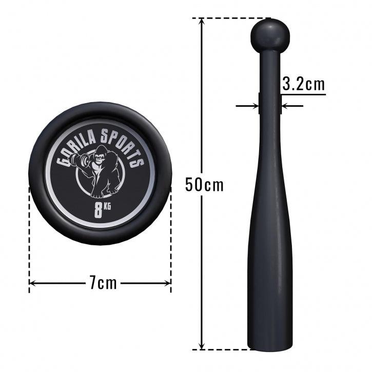 Club in acciaio Gorilla Sports 8 kg, 50 cm, attrezzo fitness per allenamento forza