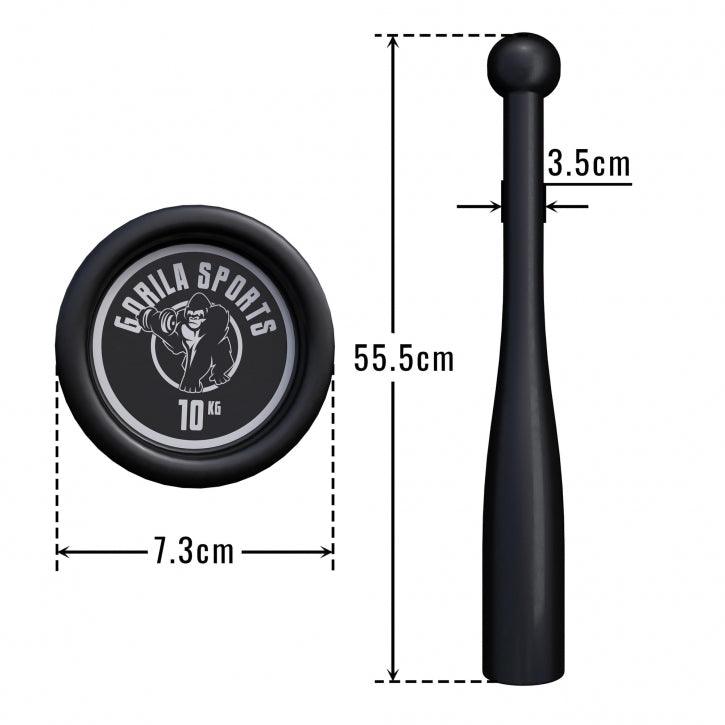 Indian club Gorilla Sports 10 kg nera con logo, misure 55,5x7,3x3,5 cm, attrezzo fitness