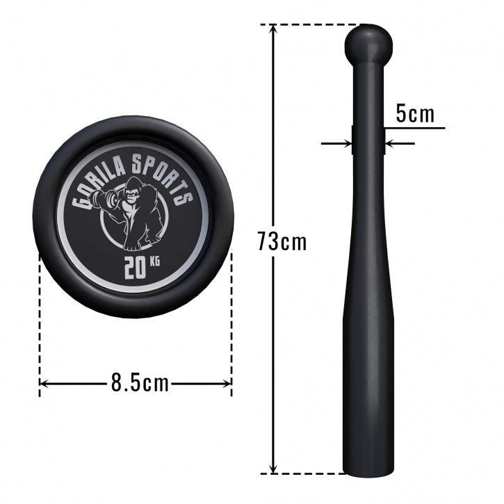 Club da allenamento Gorilla Sports 20 kg nero, misure 73x8,5 cm, attrezzo fitness bodybuilding
