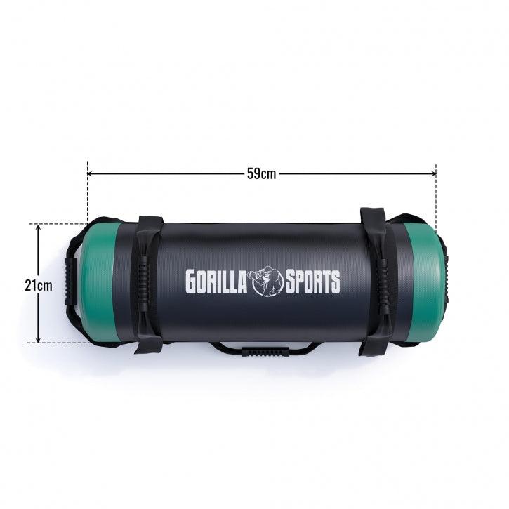 Bulgarian bag Gorilla Sports nero e verde 59x21 cm, attrezzo fitness bodybuilding