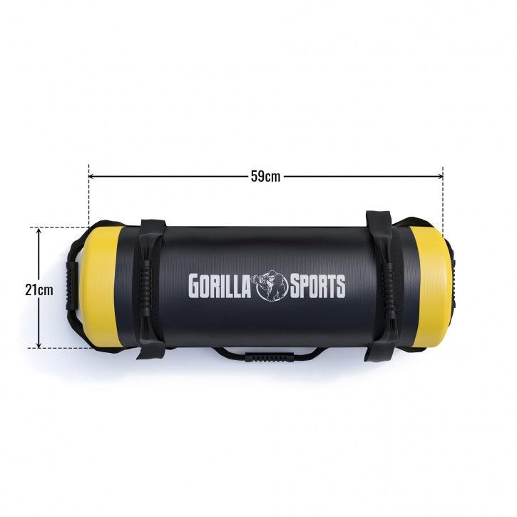 Borsa fitness Gorilla Sports nera e gialla, 59x21 cm, ideale per allenamento bodybuilding