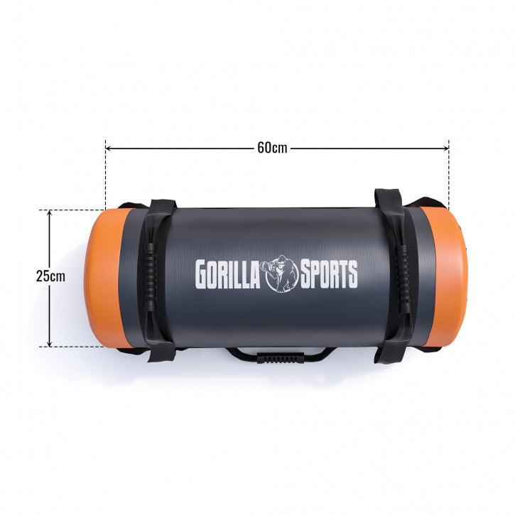 Power bag Gorilla Sports nera e arancione 60x25cm per allenamento fitness e bodybuilding