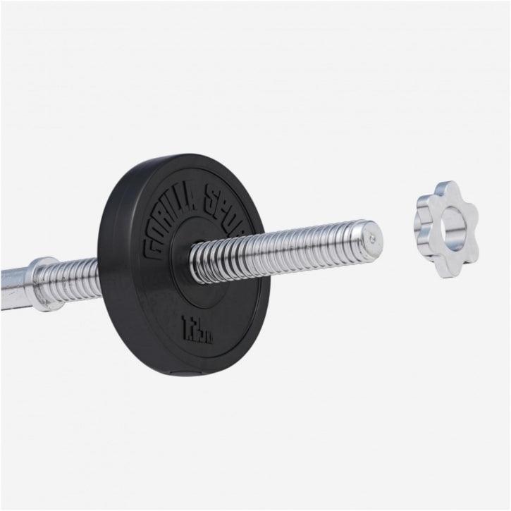 Manubrio cromato Gorilla Sports con piastra pesi nera 1,25 kg per palestra e fitness