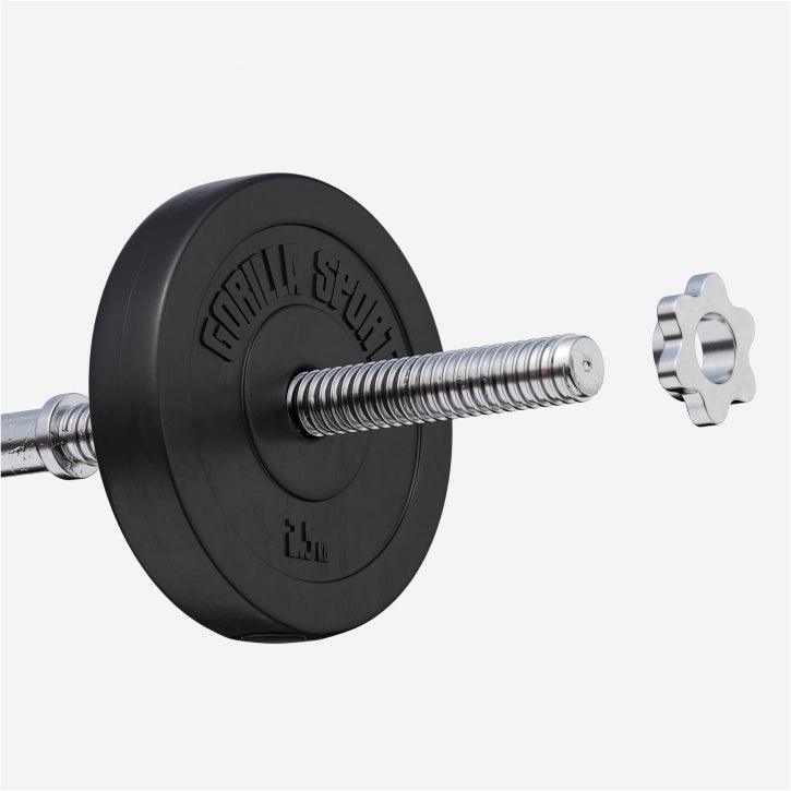Manubrio Gorilla Sports con disco pesi 2,5 kg e chiusura, attrezzi bodybuilding fitness