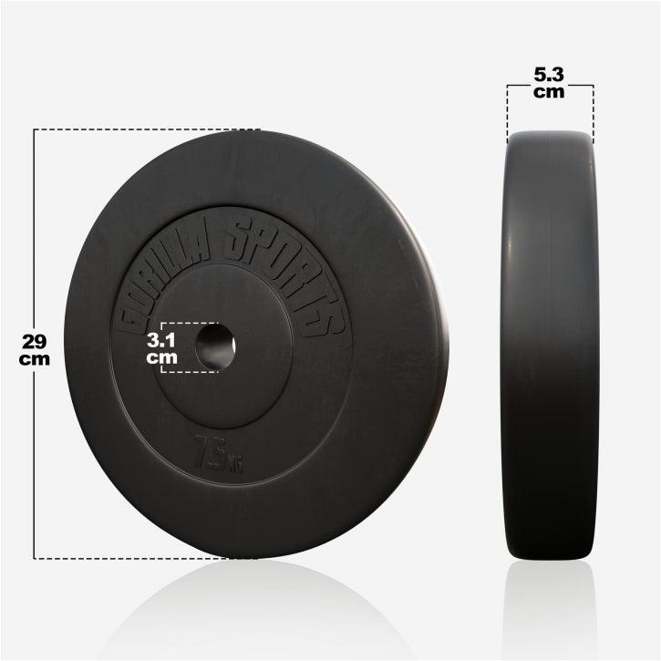 Disco palestra Gorilla Sports 7.5 kg, nero, dimensioni 29x5.3 cm, ideale per bodybuilding
