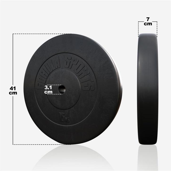 Disco pesi Gorilla Sports 15 kg nero, diametro 41 cm, per bodybuilding e fitness