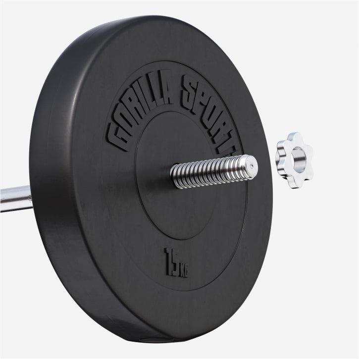 Disco palestra Gorilla Sports nero 15 kg su bilanciere, accessori bodybuilding fitness