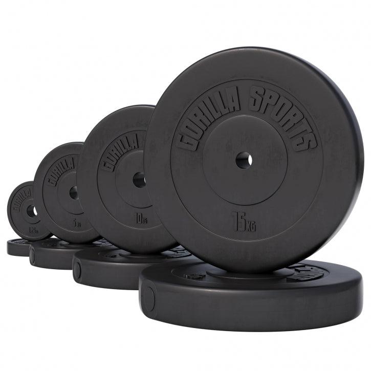 Set di dischi pesi neri Gorilla Sports per bodybuilding e fitness, vari kg