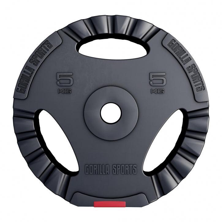Disco pesi Gorilla Sports da 5 kg per palestra, bodybuilding e fitness, colore nero
