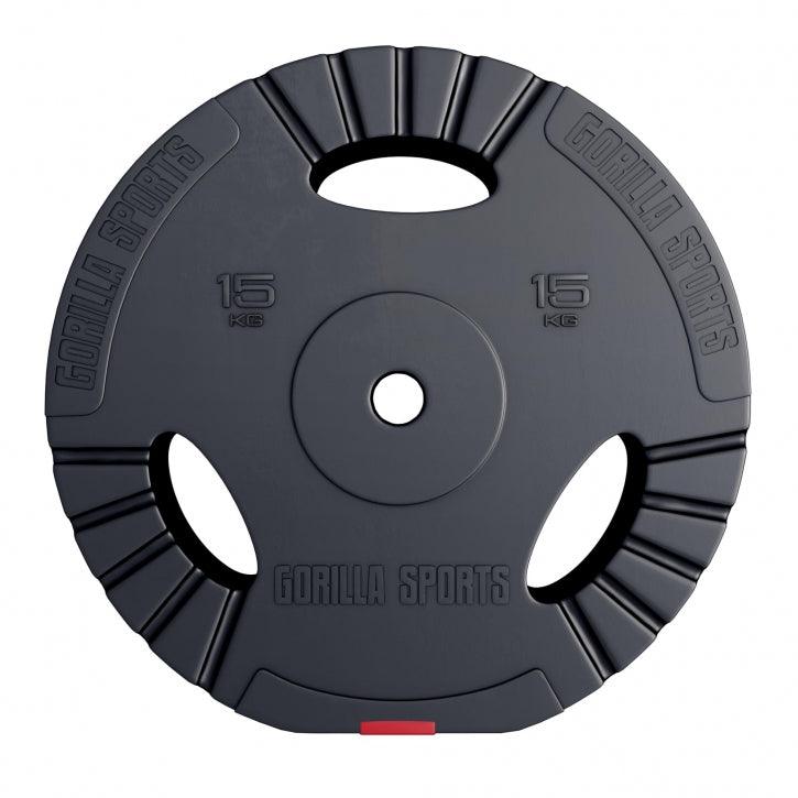 Disco pesi 15 kg Gorilla Sports nero, accessorio palestra bodybuilding fitness