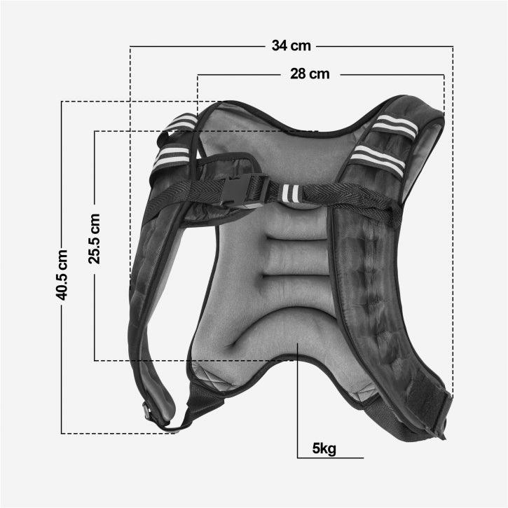 Gilet zavorrato 5kg Gorilla Sports per allenamento fitness, misure dettagliate