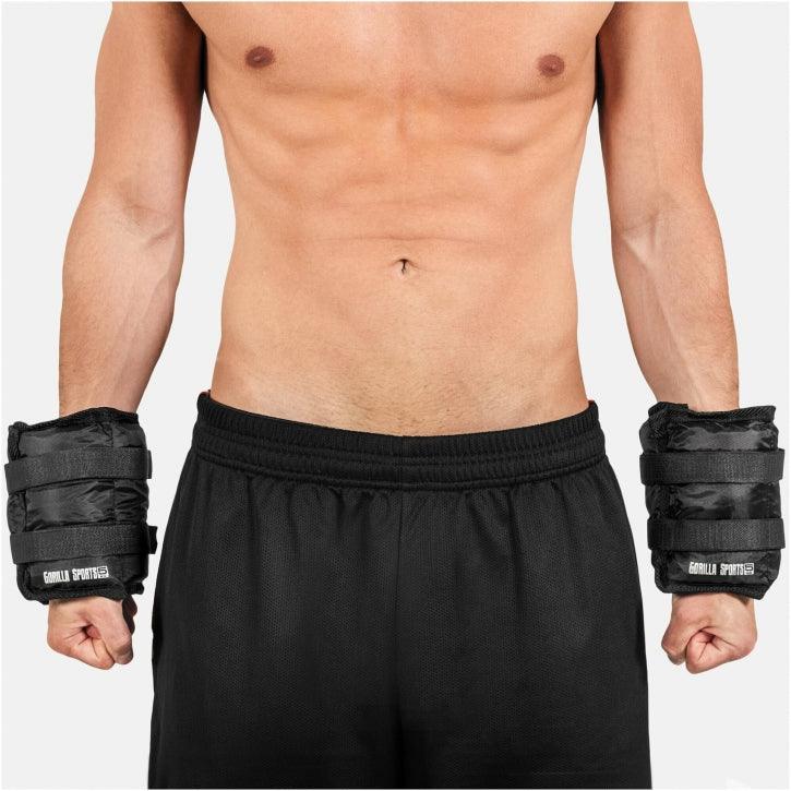Polsiere zavorrate Gorilla Sports su uomo sportivo, abbigliamento fitness nero