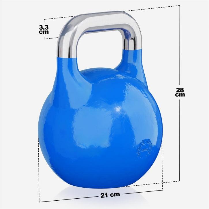 Kettlebell blu Gorilla Sports per fitness bodybuilding, misure 28x21x3,3 cm