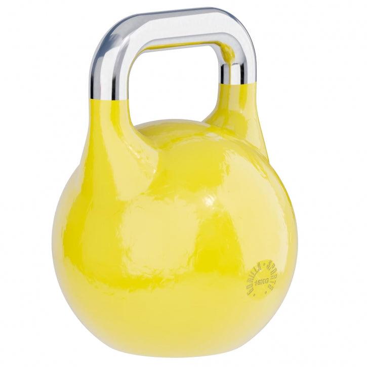 Kettlebell giallo Gorilla Sports per fitness e bodybuilding, manico cromato