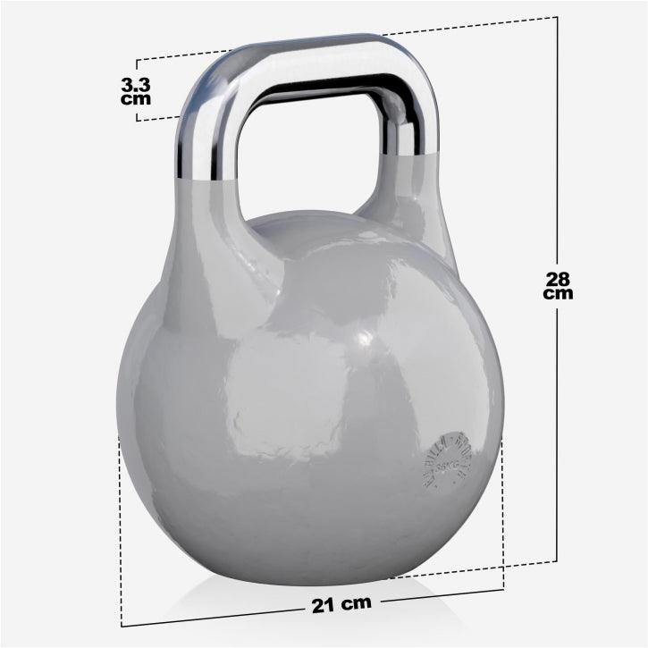 Kettlebell grigia Gorilla Sports con manico cromato, dimensioni 28x21x3,3 cm, attrezzo fitness
