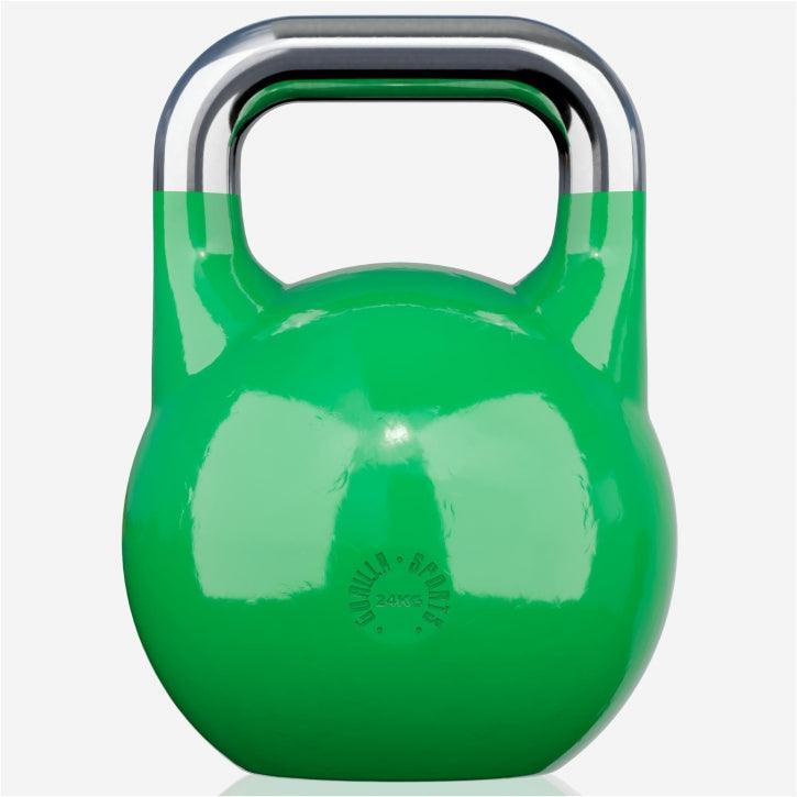 Kettlebell verde Gorilla Sports per bodybuilding e fitness, 24 kg, sfondo bianco