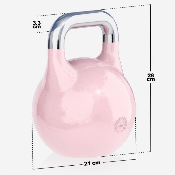 Kettlebell rosa Gorilla Sports 8kg con manico cromato, misure 28x21x3,3 cm, bodybuilding fitness