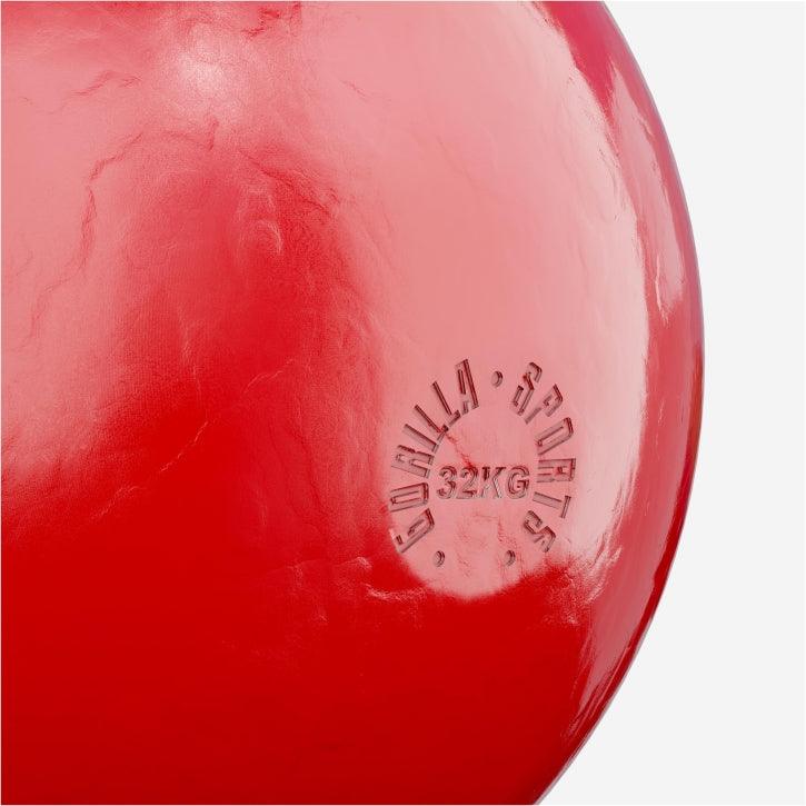 Kettlebell rosso Gorilla Sports 32 kg per palestra e fitness, dettaglio in primo piano
