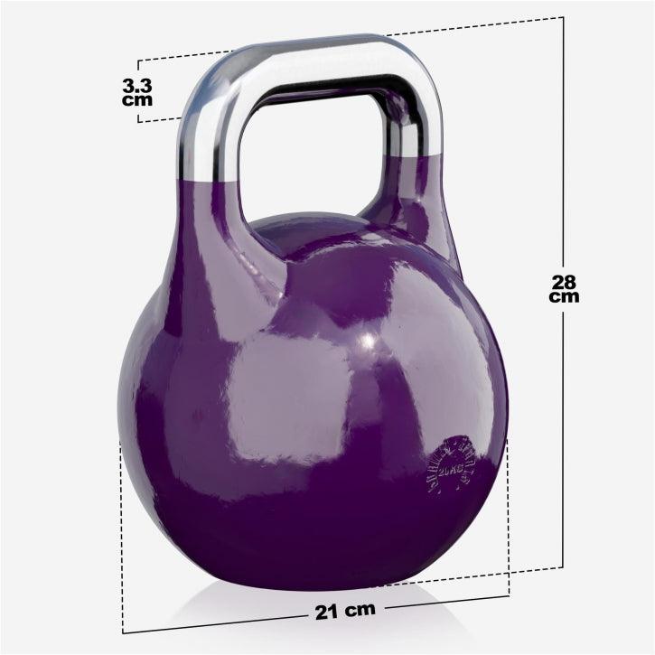 Kettlebell viola Gorilla Sports con manico cromato, misure 28x21x3,3 cm, attrezzi fitness