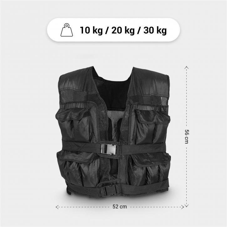 Gilet zavorrato nero Gorilla Sports per fitness e bodybuilding, misura 56x52 cm, 10-30 kg.