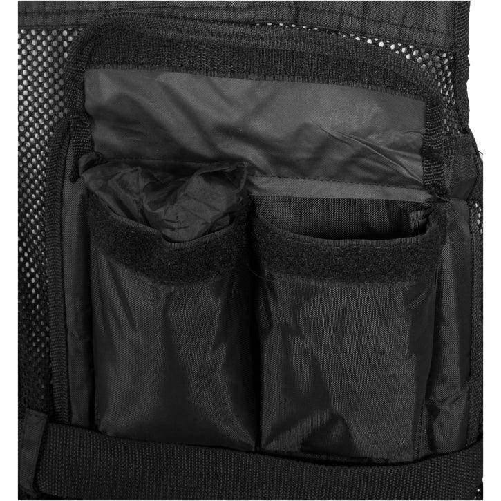 Dettaglio tasche di un gilet zavorrato fitness Gorilla Sports, nero, tessuto resistente.