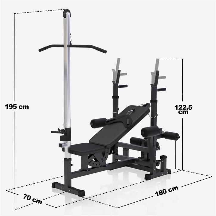 Panca multifunzione nera Gorilla Sports, misure 195x180x70 cm per bodybuilding e fitness