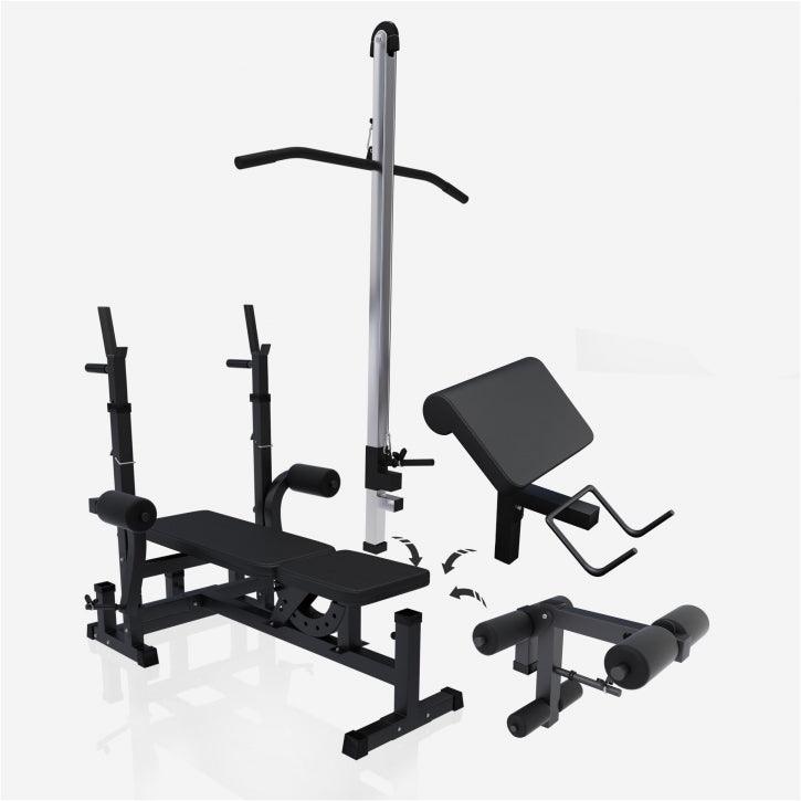 Panca multifunzione Gorilla Sports per bodybuilding, con accessori per allenamento fitness