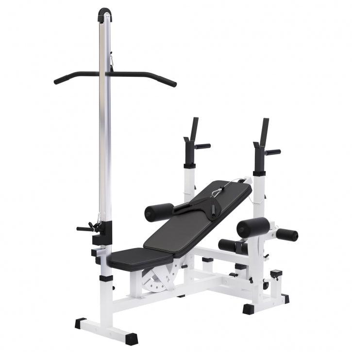 Panca multifunzione regolabile Gorilla Sports per bodybuilding e fitness, colore nero e bianco