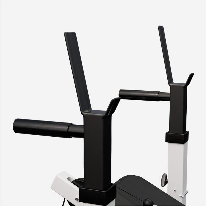 Supporti per bilanciere neri su panca palestra Gorilla Sports, attrezzo fitness bodybuilding