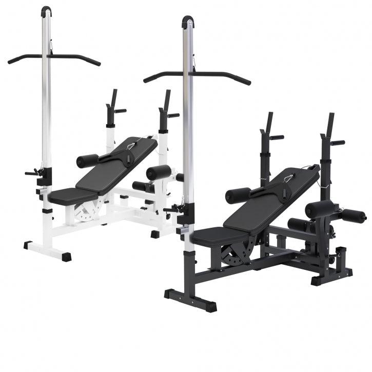 Panca multifunzione da palestra Gorilla Sports nera e bianca per fitness e bodybuilding
