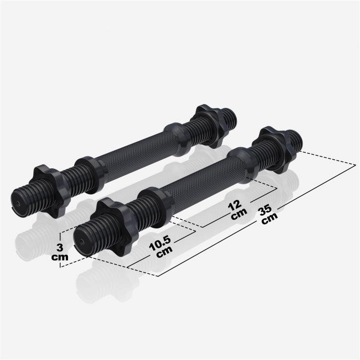 Coppia manubri neri da 35 cm Gorilla Sports per bodybuilding e fitness, con misure evidenziate