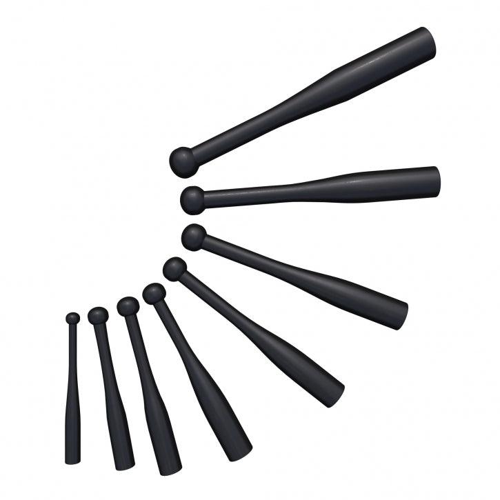 Set di Indian club neri di varie misure per allenamento fitness Gorilla Sports