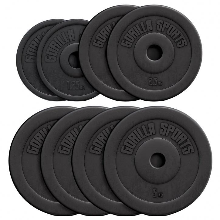 Set di dischi pesi Gorilla Sports neri per bodybuilding e fitness, vari kg