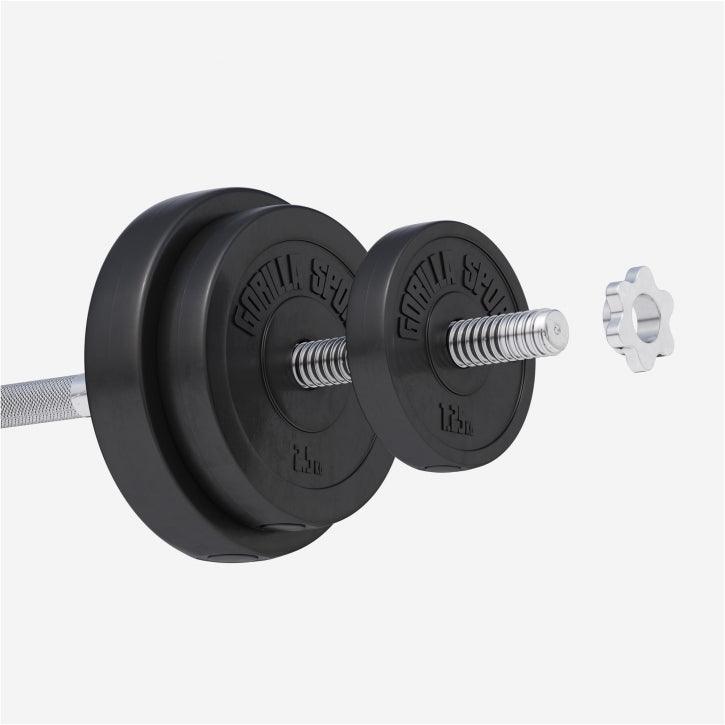Manubrio Gorilla Sports con pesi neri per allenamento fitness e bodybuilding