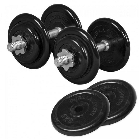 Set Manubri e Dischi Gommati, 20 kg, più 2x5 kg aggiuntivi