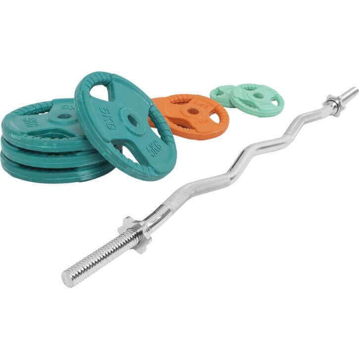 Set Curl Bilanciere EZ e Dischi Gommati 35 kg 30/31 mm