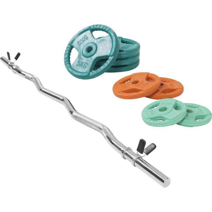 Set Curl Bilanciere EZ e Dischi Gommati 35 kg 30/31 mm