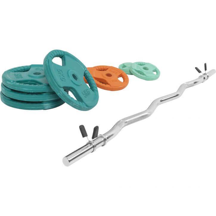Set Curl Bilanciere EZ e Dischi Gommati 35 kg 30/31 mm